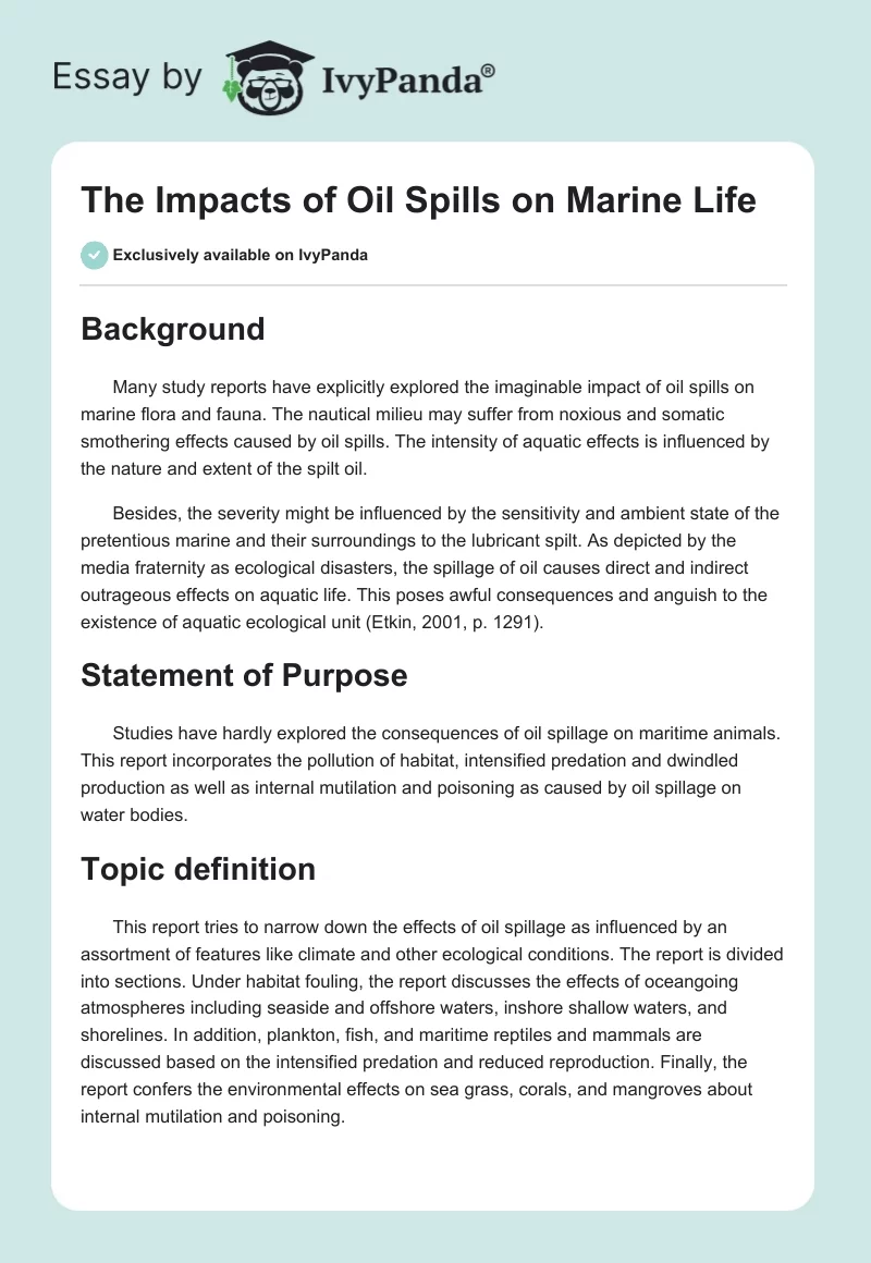 The Impacts of Oil Spills on Marine Life. Page 1