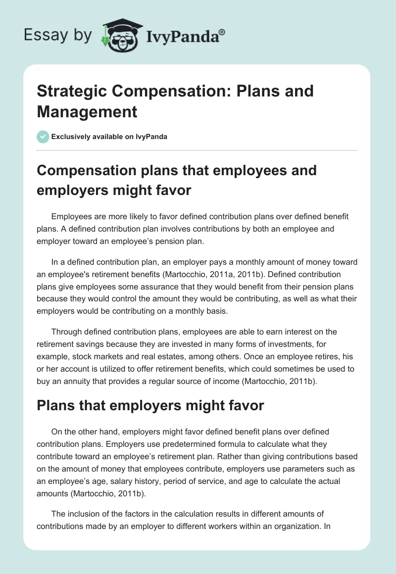 Strategic Compensation: Plans and Management. Page 1