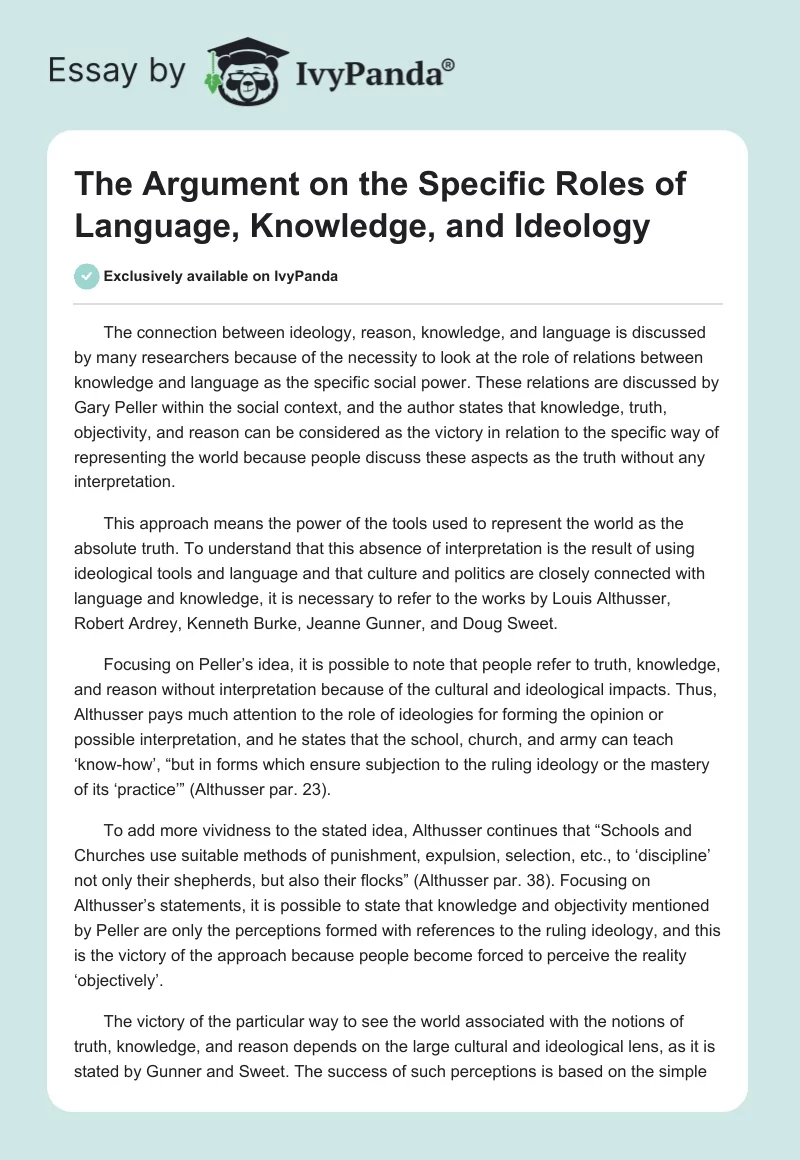 The Argument on the Specific Roles of Language, Knowledge, and Ideology. Page 1