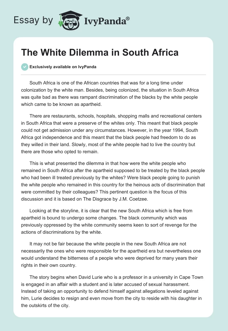The White Dilemma in South Africa. Page 1