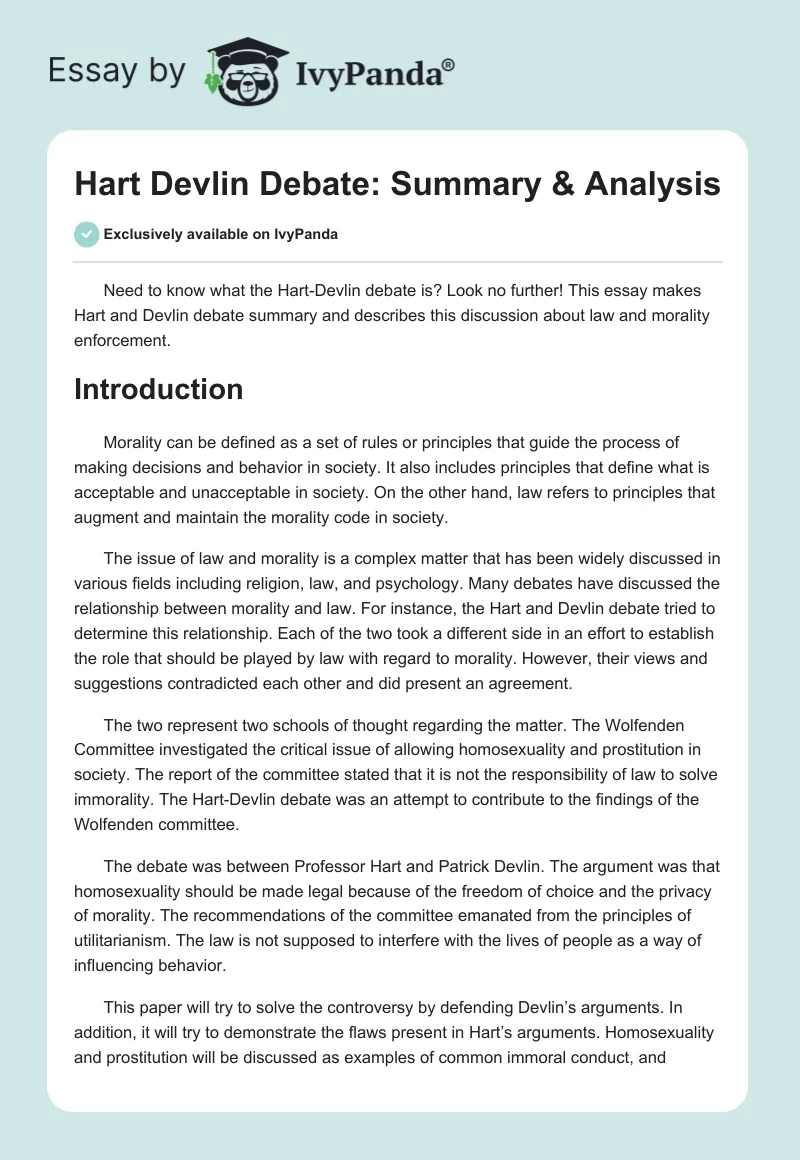 Hart Devlin Debate: Summary & Analysis. Page 1