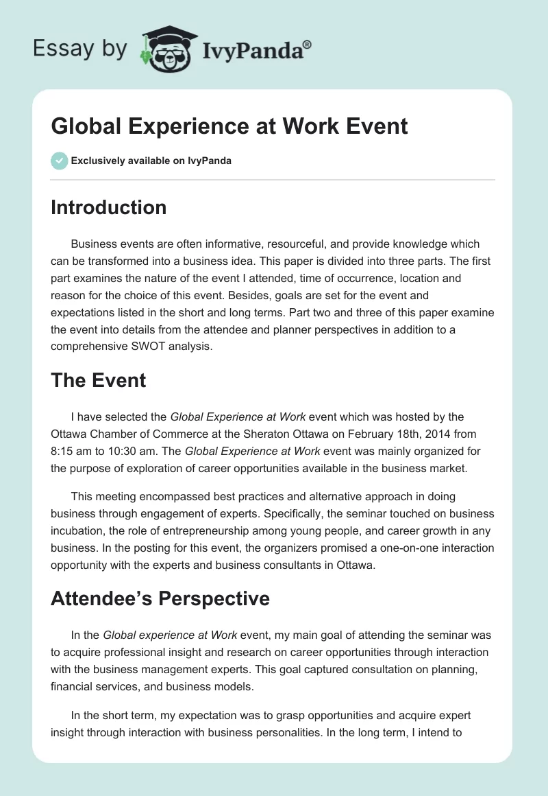 Global Experience at Work Event. Page 1