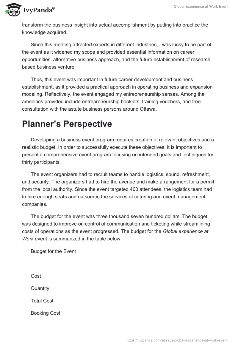 Global Experience at Work Event. Page 2