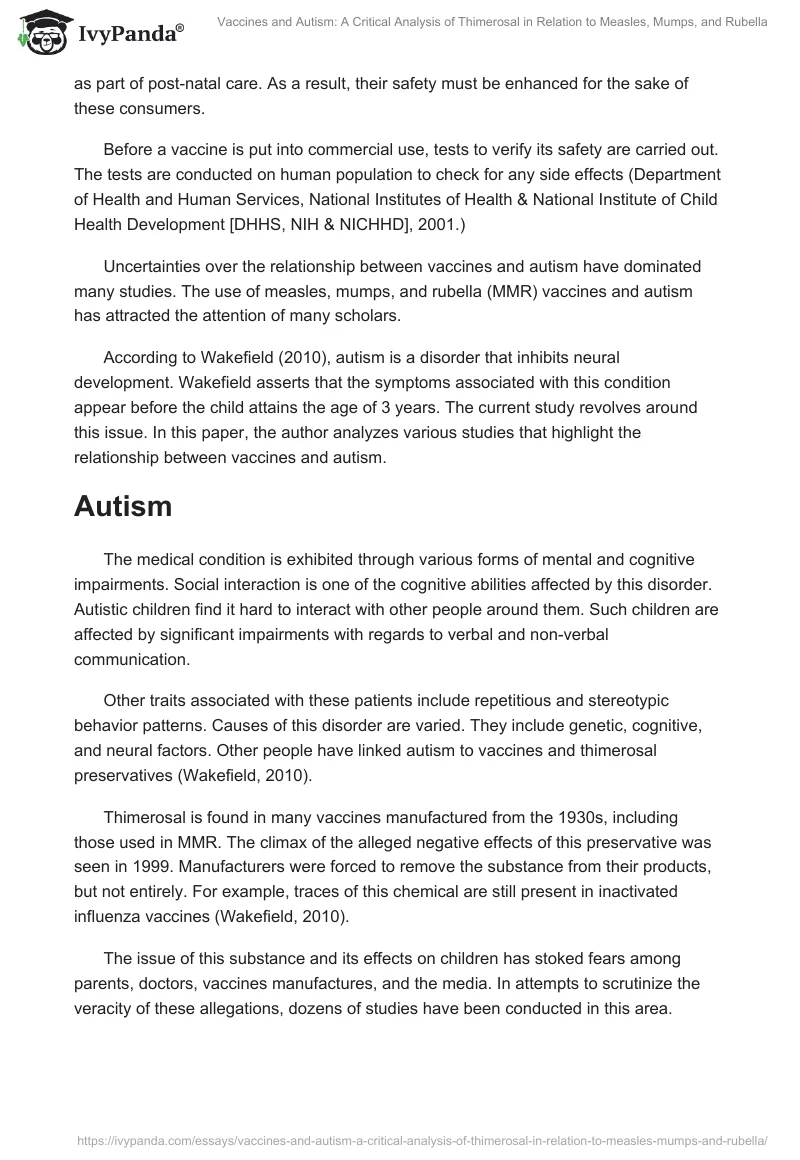 Vaccines and Autism: A Critical Analysis of Thimerosal in Relation to Measles, Mumps, and Rubella. Page 2