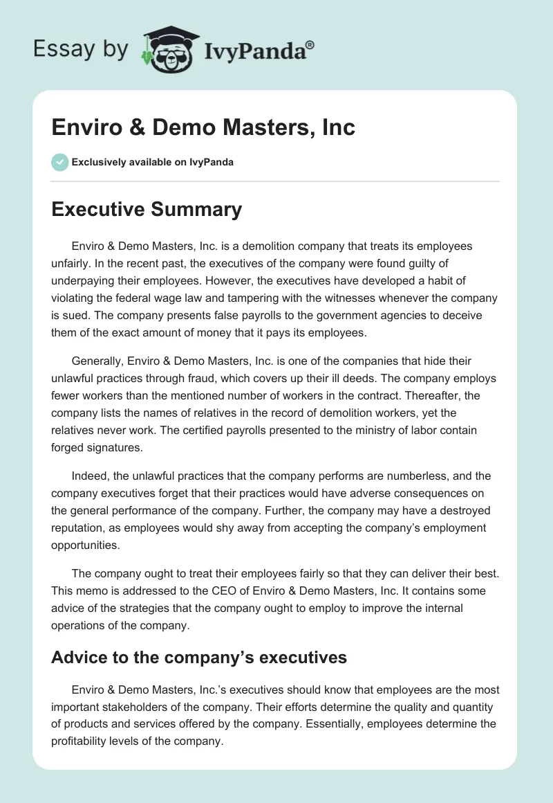Enviro & Demo Masters, Inc. Page 1