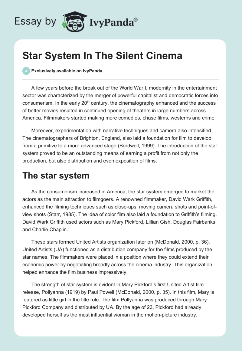 Star System in the Silent Cinema. Page 1