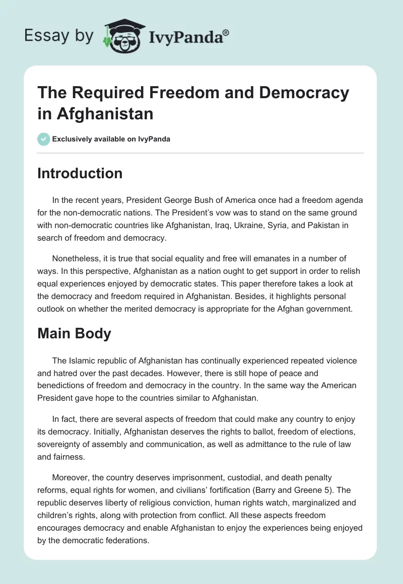 The Required Freedom and Democracy in Afghanistan. Page 1