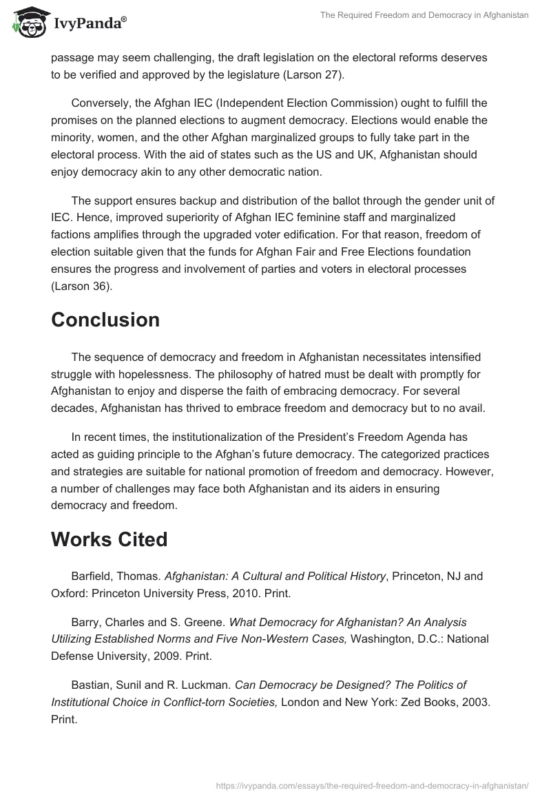 The Required Freedom and Democracy in Afghanistan. Page 5