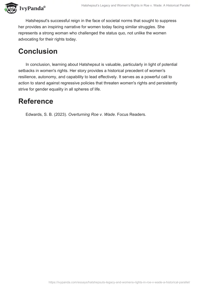 Hatshepsut’s Legacy and Women’s Rights in Roe v. Wade: A Historical Parallel. Page 2