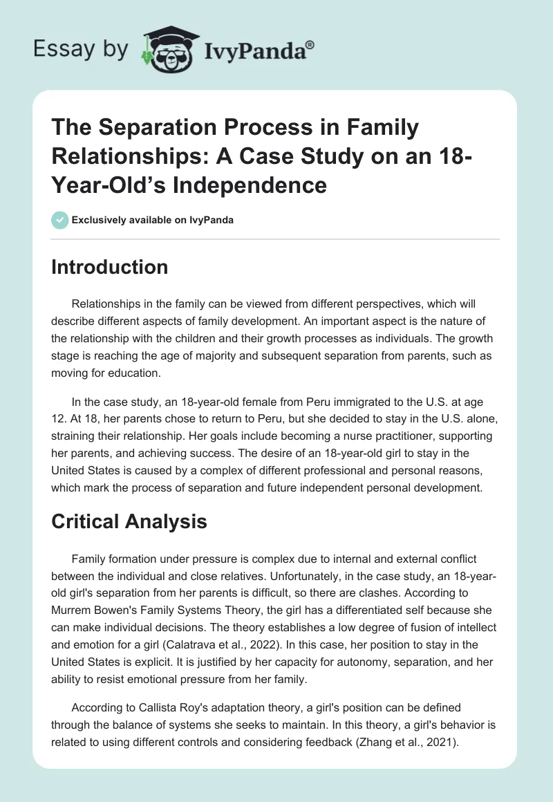 The Separation Process in Family Relationships: A Case Study on an 18-Year-Old’s Independence. Page 1
