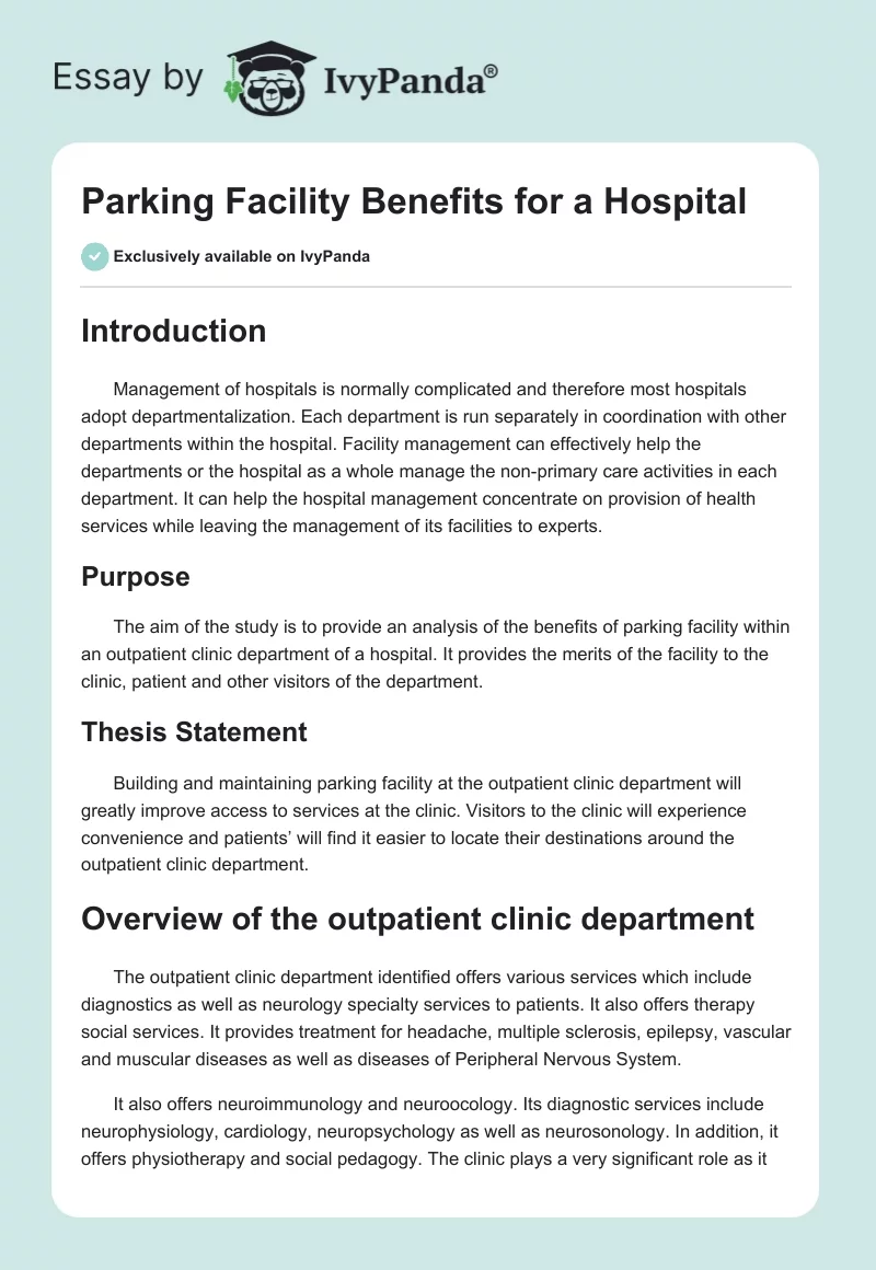 Parking Facility Benefits for a Hospital. Page 1