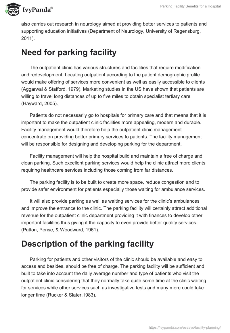 Parking Facility Benefits for a Hospital. Page 2