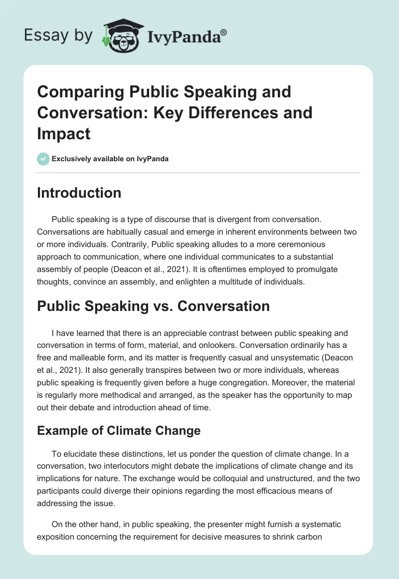 Comparing Public Speaking and Conversation: Key Differences and Impact. Page 1