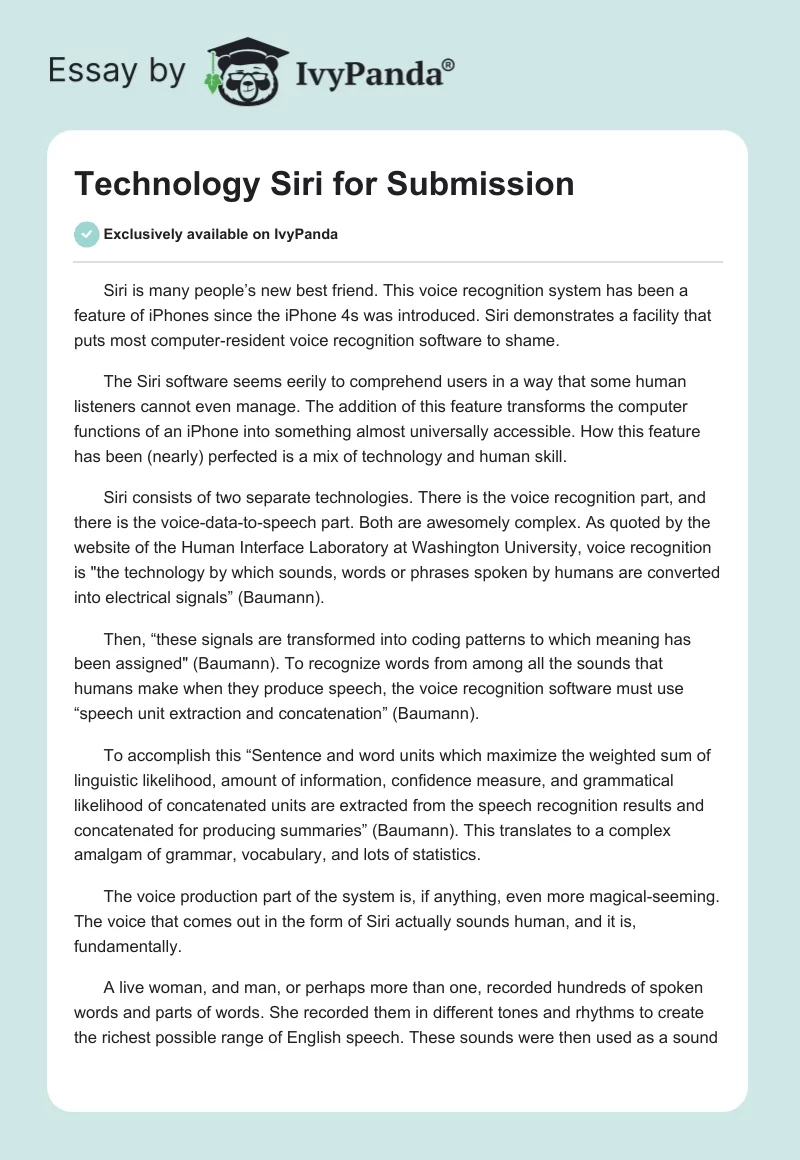 Technology Siri for Submission. Page 1