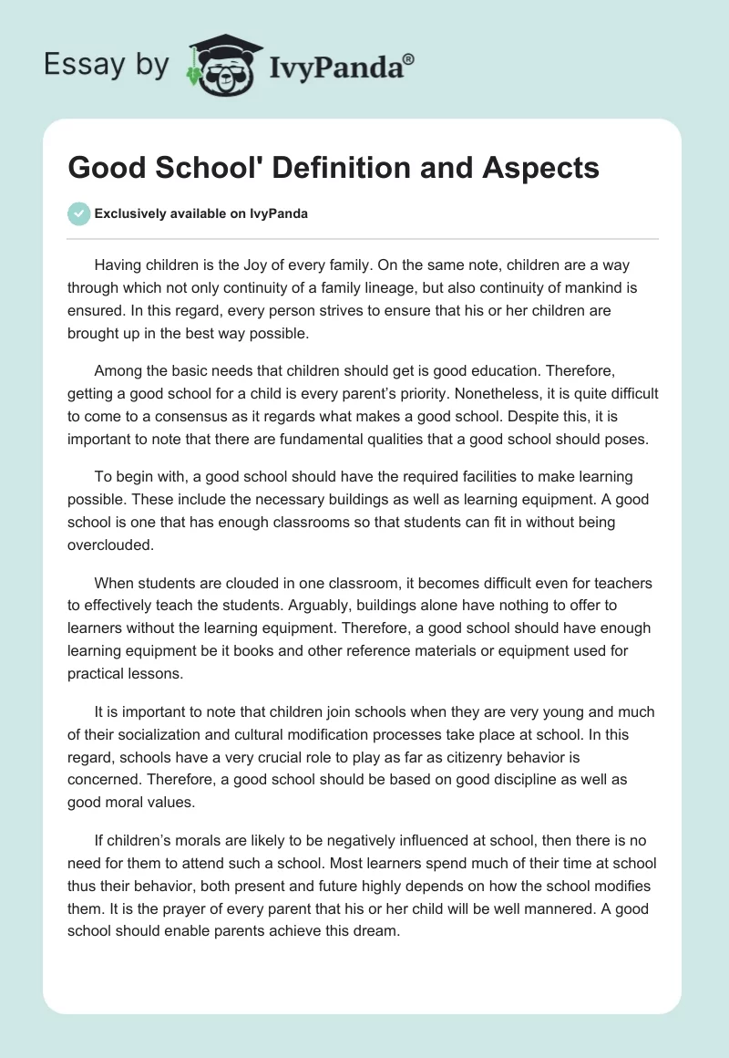 Good School' Definition and Aspects. Page 1