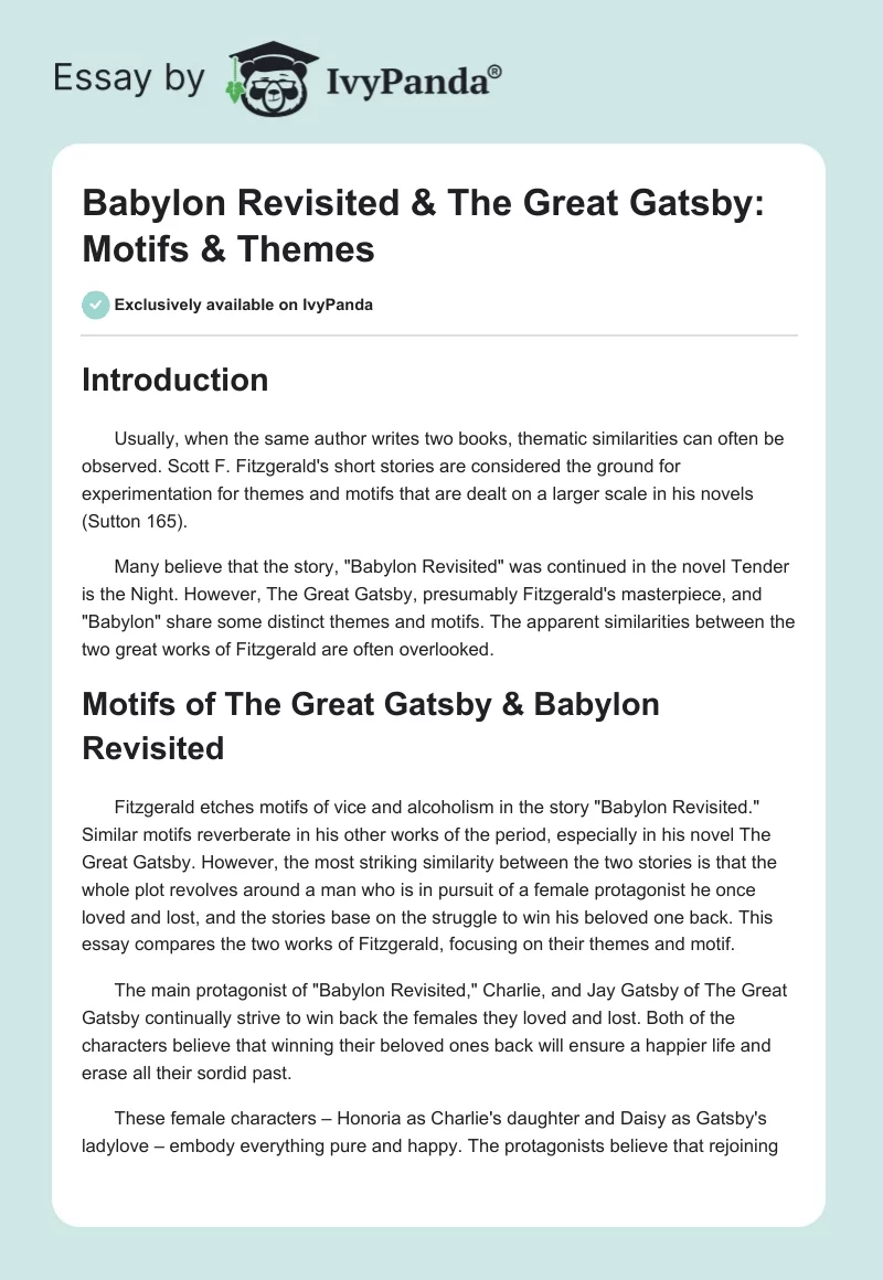 Babylon Revisited & The Great Gatsby: Motifs & Themes. Page 1