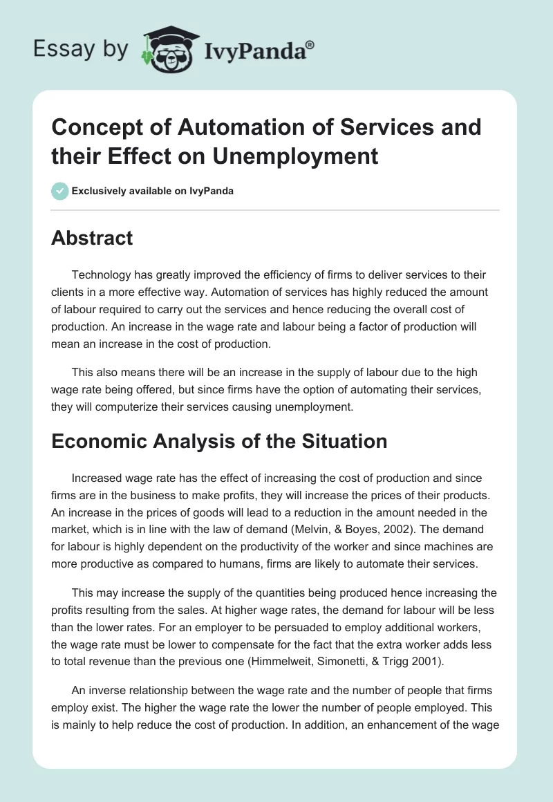 Concept of Automation of Services and their Effect on Unemployment. Page 1