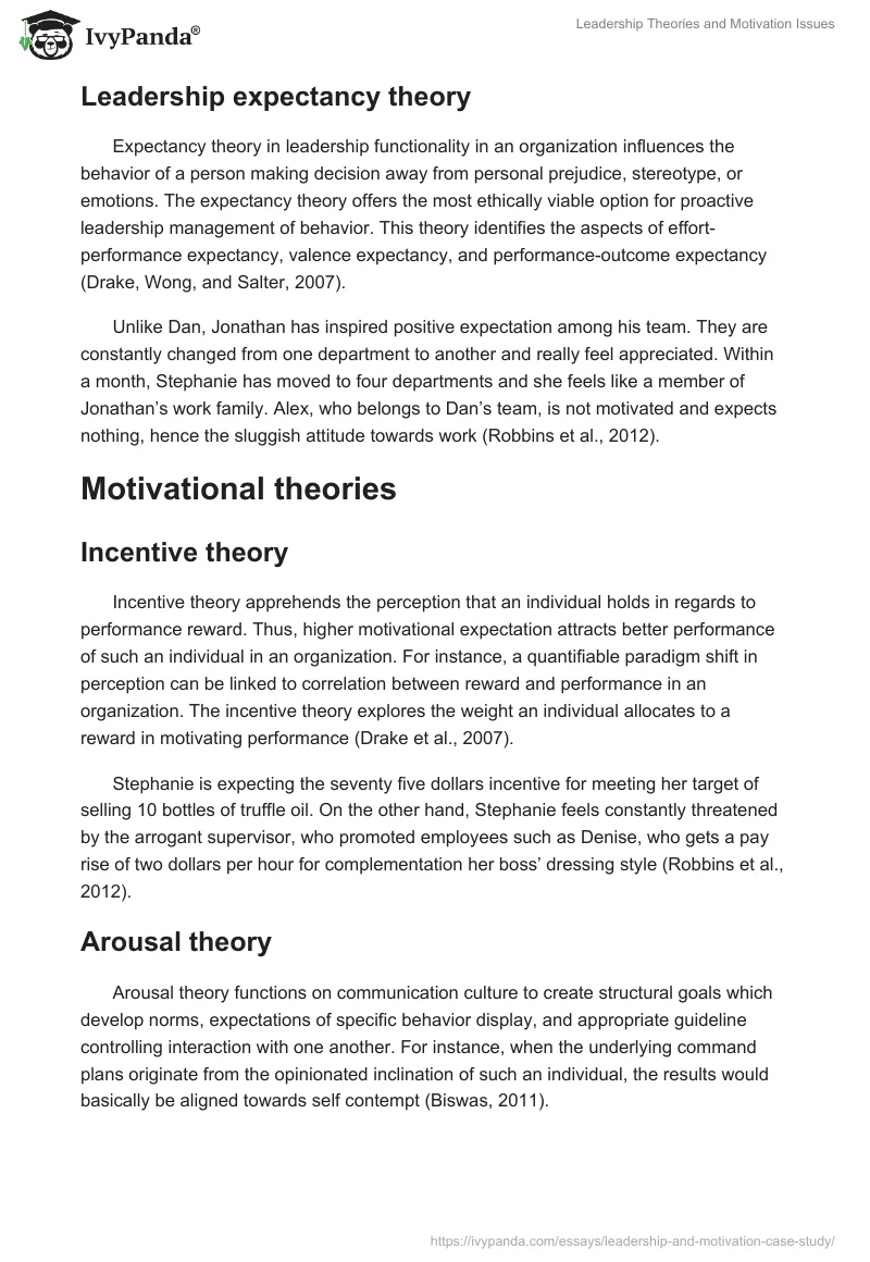 Leadership Theories and Motivation Issues. Page 2