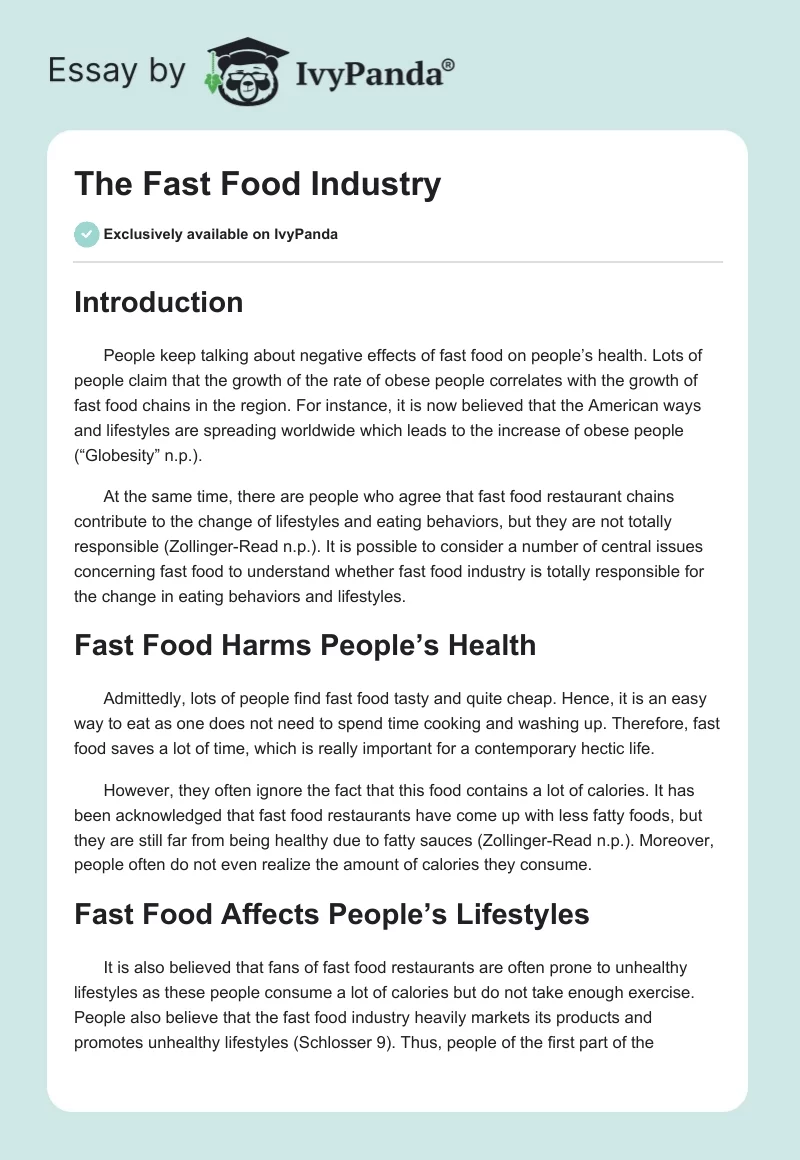 The Fast Food Industry. Page 1