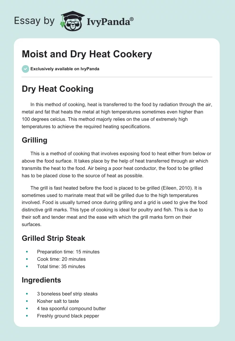 Moist and Dry Heat Cookery. Page 1