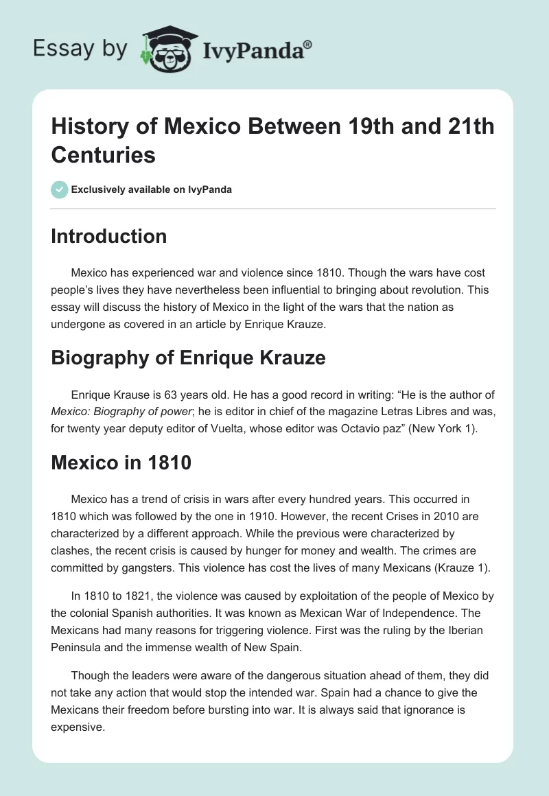 History of Mexico Between 19th and 21th Centuries. Page 1
