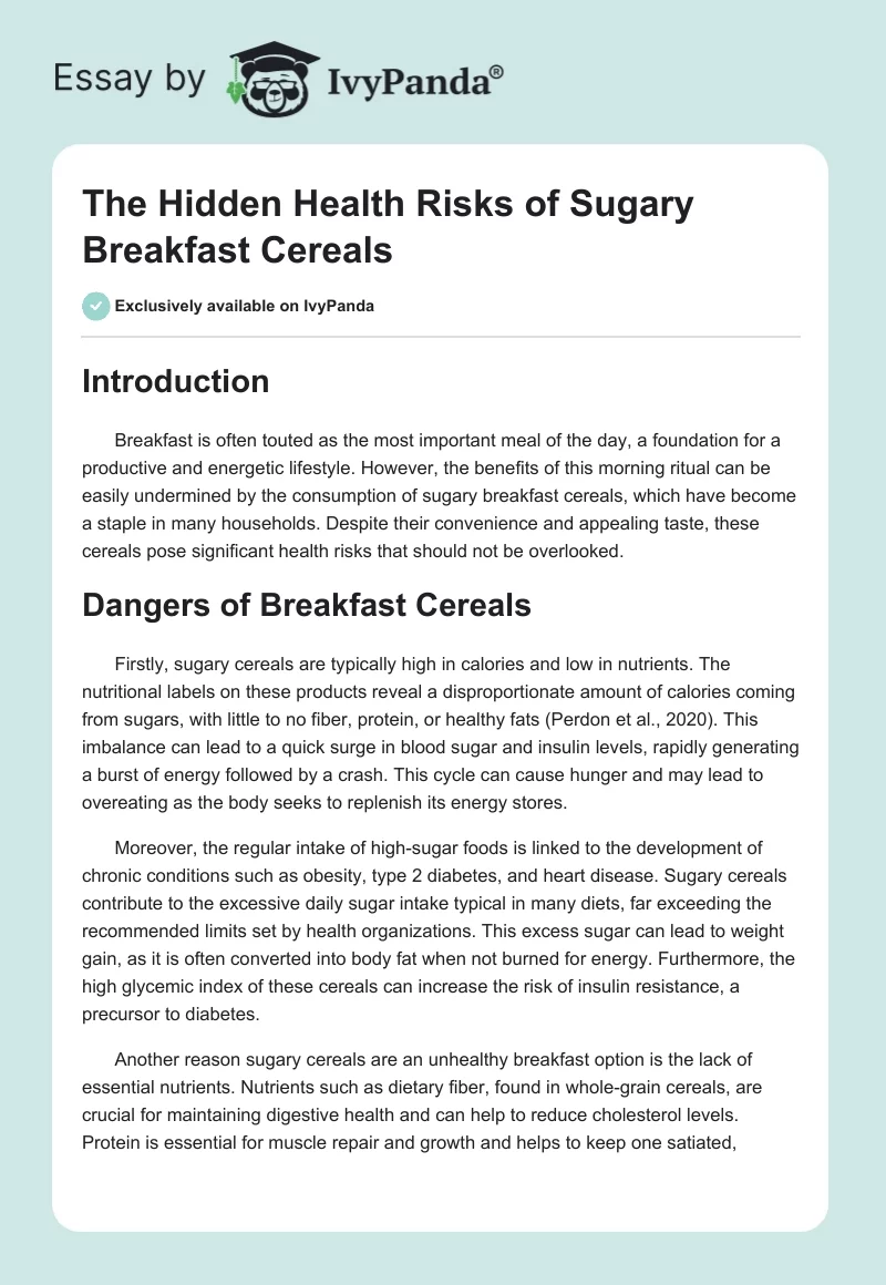 The Hidden Health Risks of Sugary Breakfast Cereals. Page 1