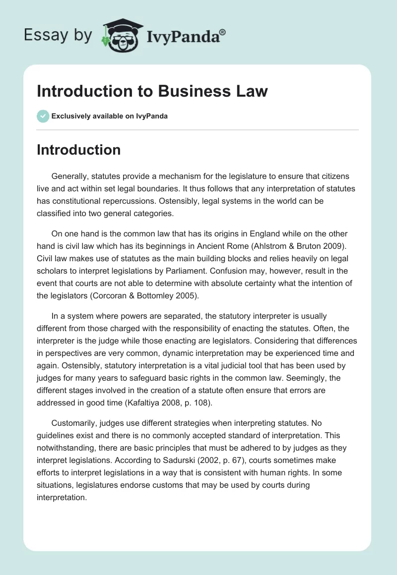 business law essay topics