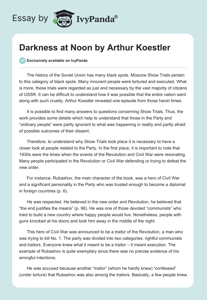 Darkness at Noon by Arthur Koestler. Page 1
