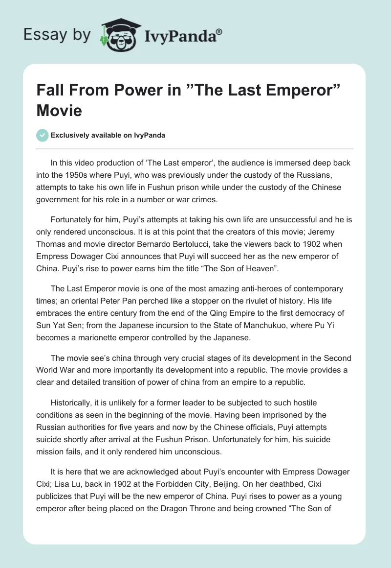 Fall From Power in ”The Last Emperor” Movie. Page 1