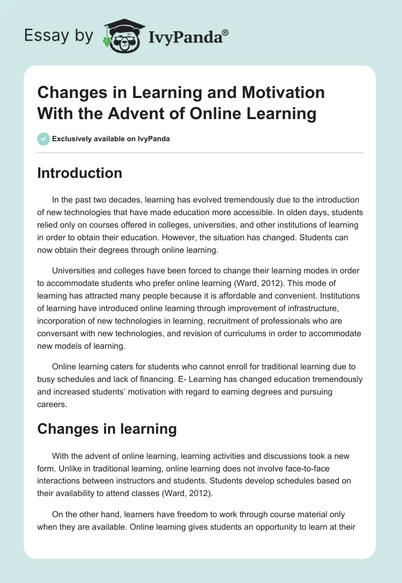 Changes in Learning and Motivation With the Advent of Online Learning. Page 1