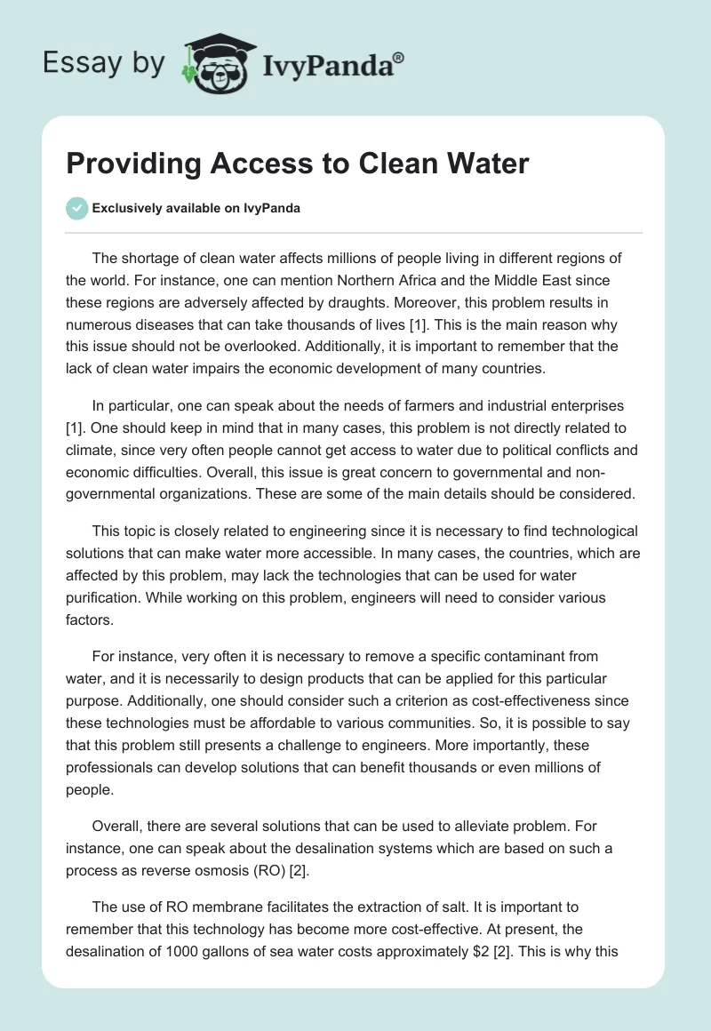 Providing Access to Clean Water. Page 1