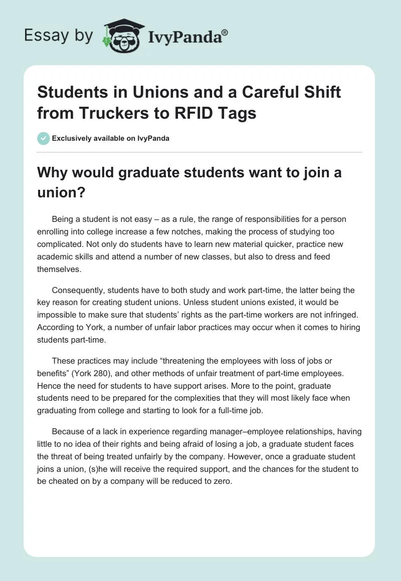 Students in Unions and a Careful Shift from Truckers to RFID Tags. Page 1