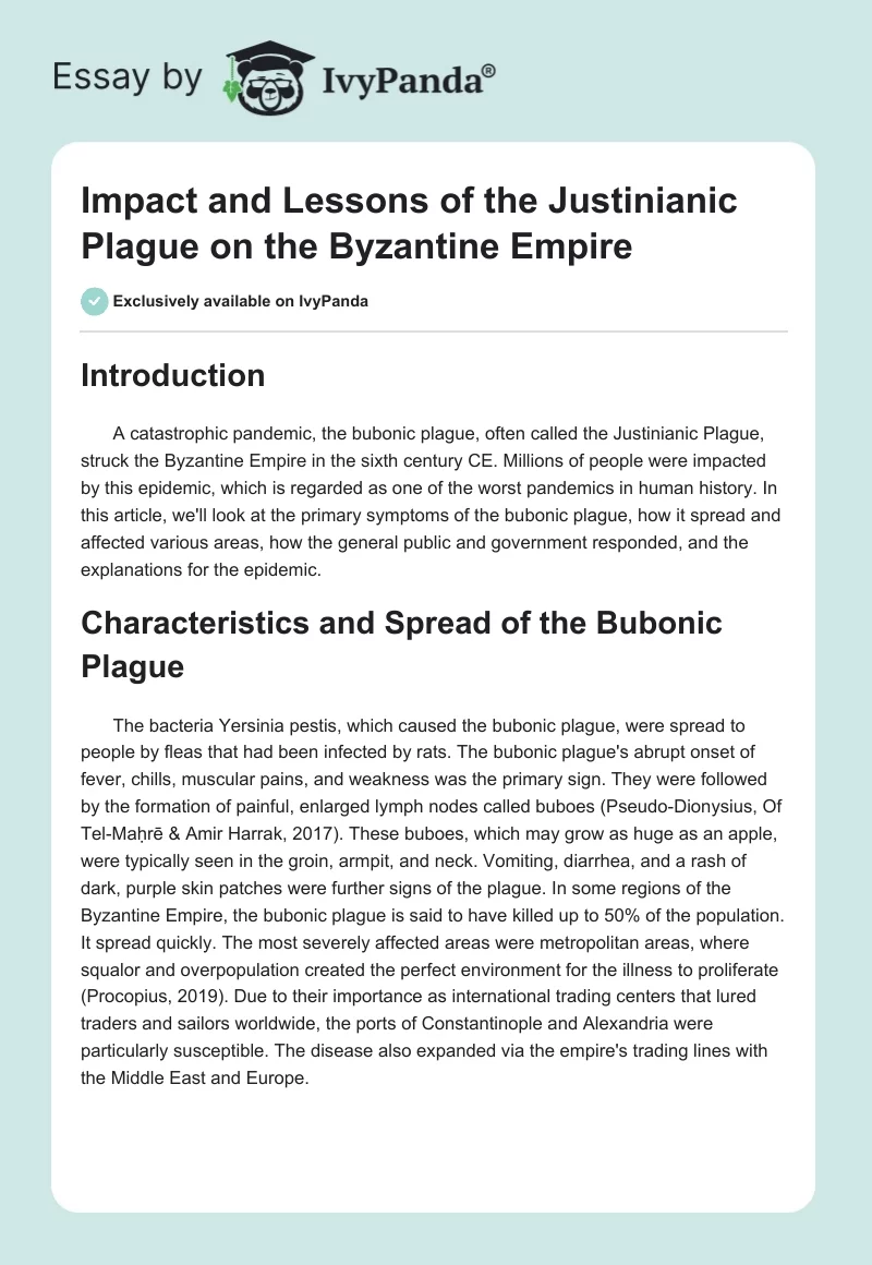 Impact and Lessons of the Justinianic Plague on the Byzantine Empire. Page 1