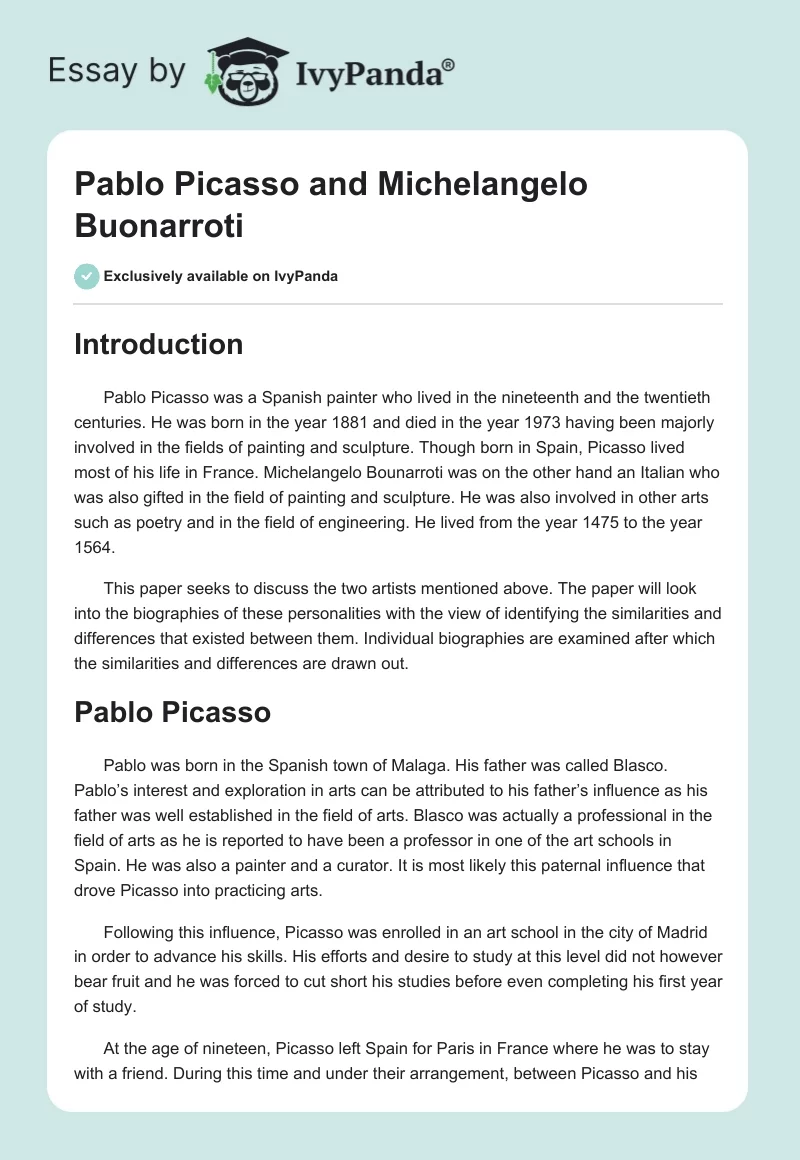 Pablo Picasso and Michelangelo Buonarroti. Page 1