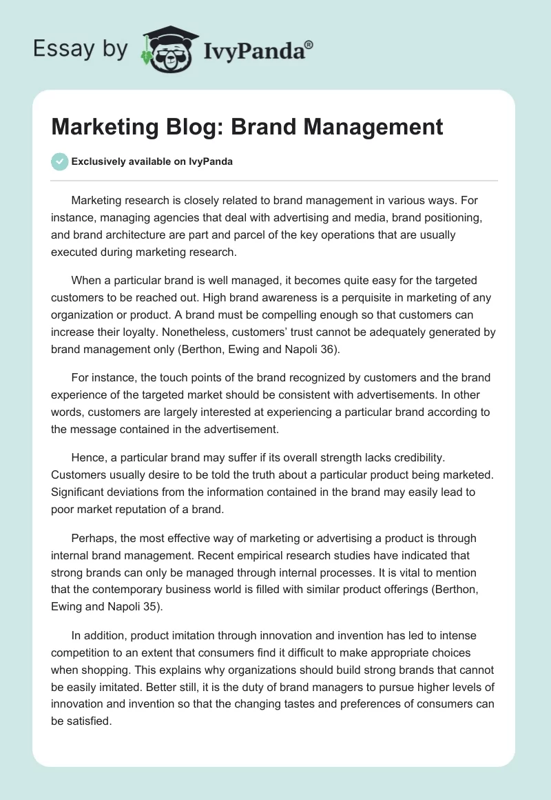 Marketing Blog: Brand Management. Page 1