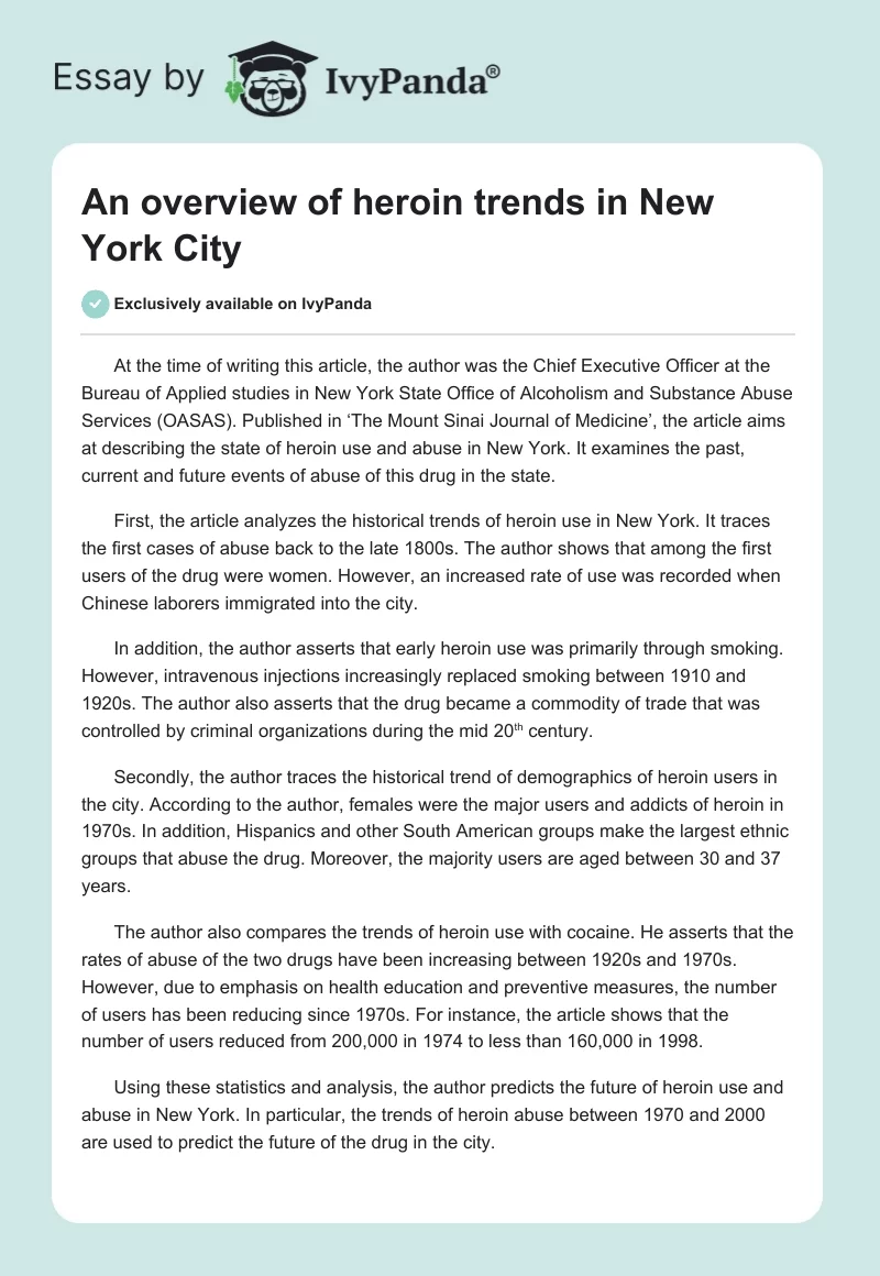 An overview of heroin trends in New York City. Page 1