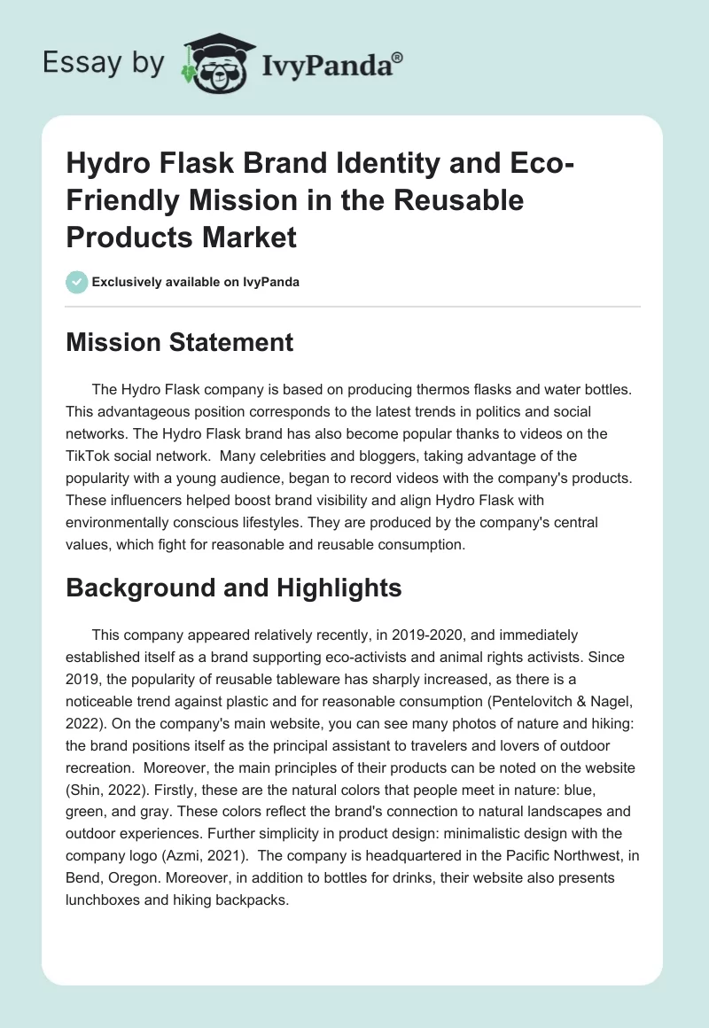 Hydro Flask Brand Identity and Eco-Friendly Mission in the Reusable Products Market. Page 1