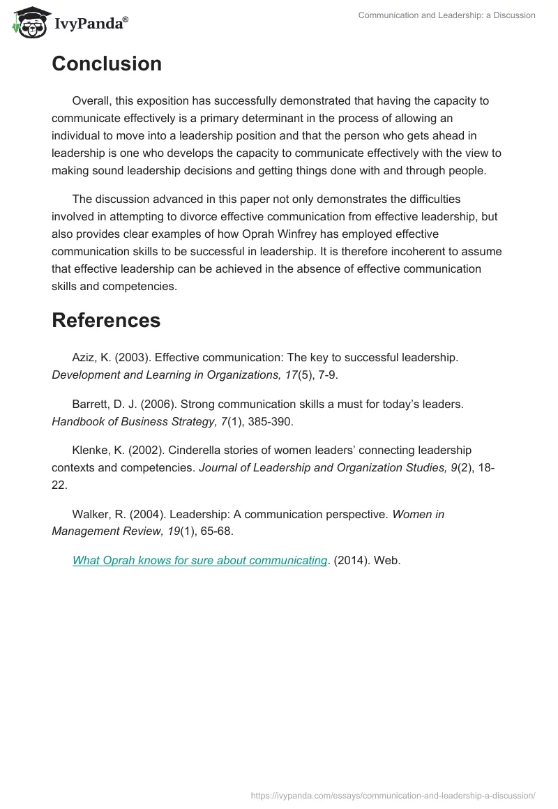Communication and Leadership: a Discussion. Page 4