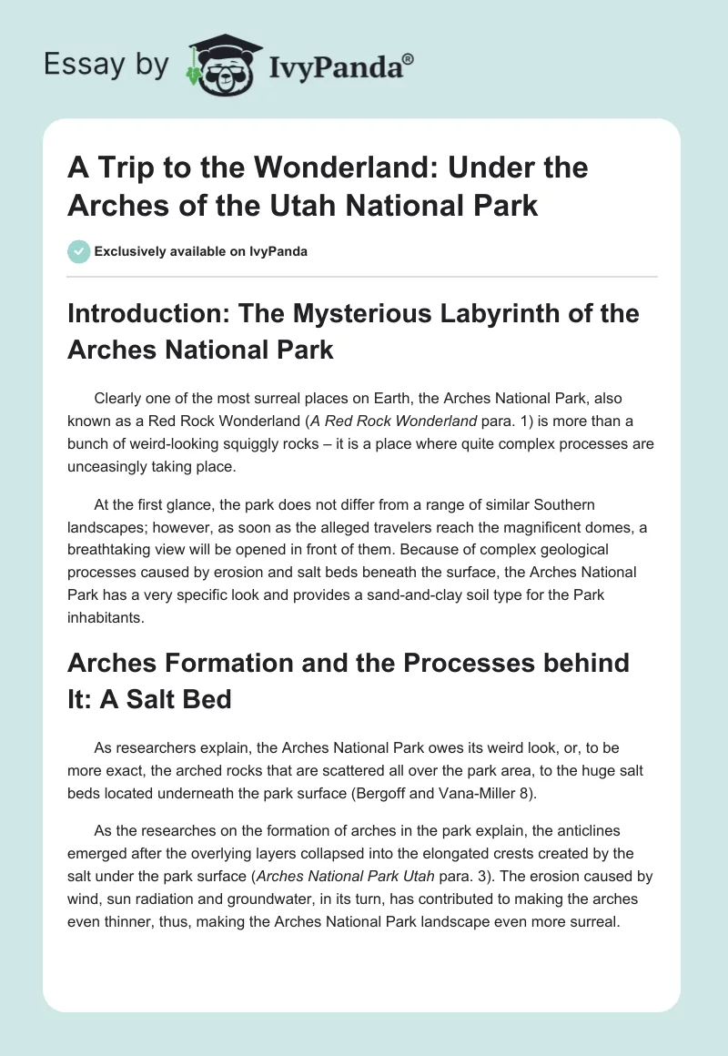A Trip to the Wonderland: Under the Arches of the Utah National Park. Page 1