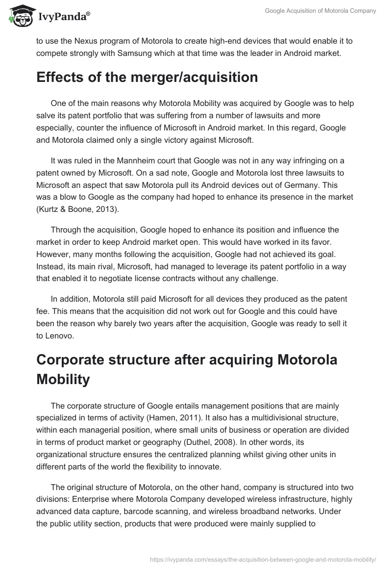 Google Acquisition of Motorola Company. Page 2