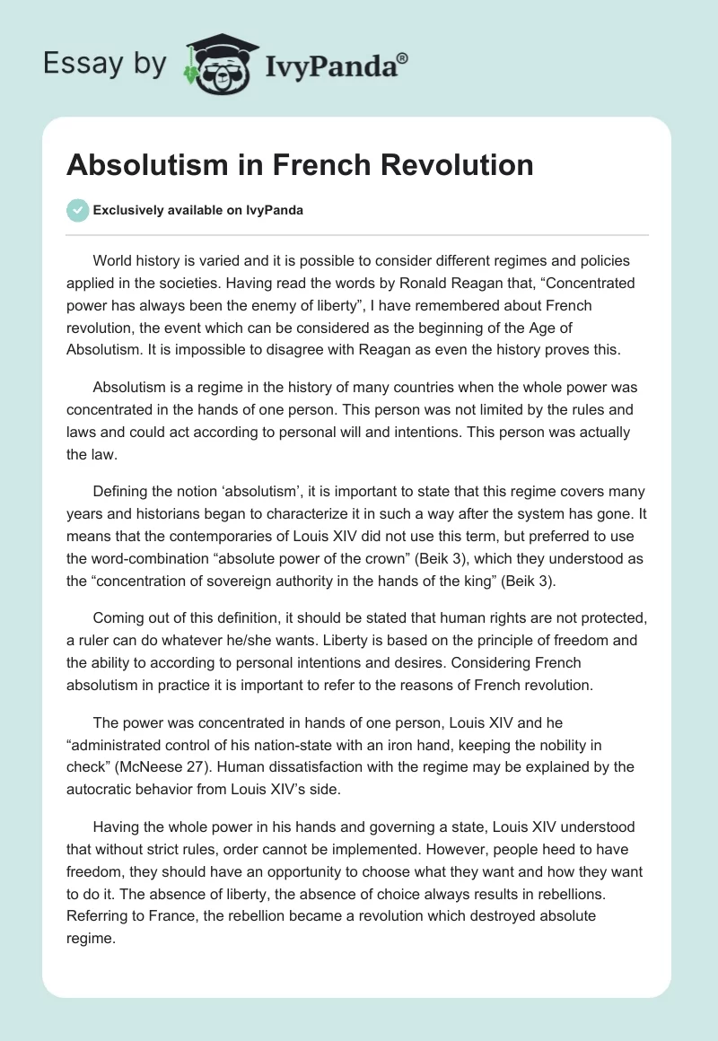 Absolutism in French Revolution. Page 1