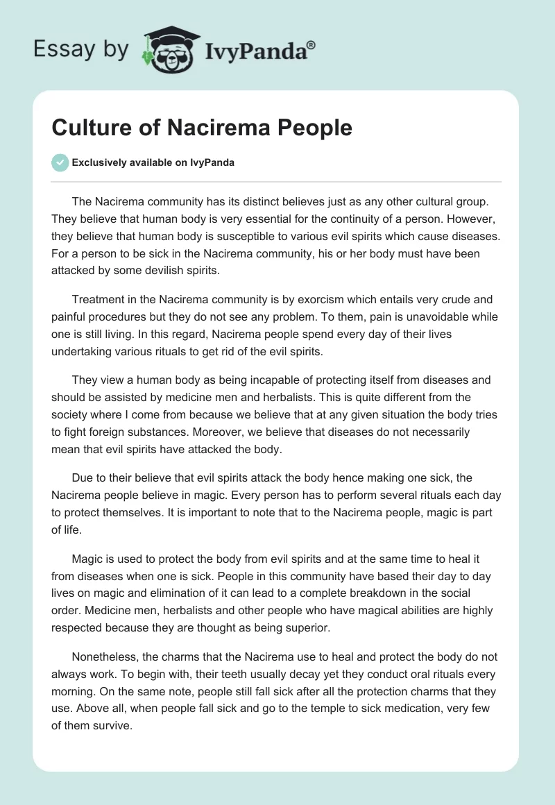 Culture of Nacirema People. Page 1