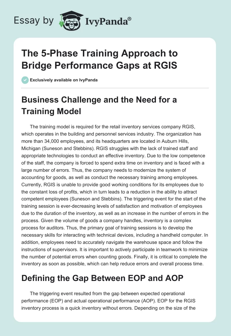 The 5-Phase Training Approach to Bridge Performance Gaps at RGIS. Page 1