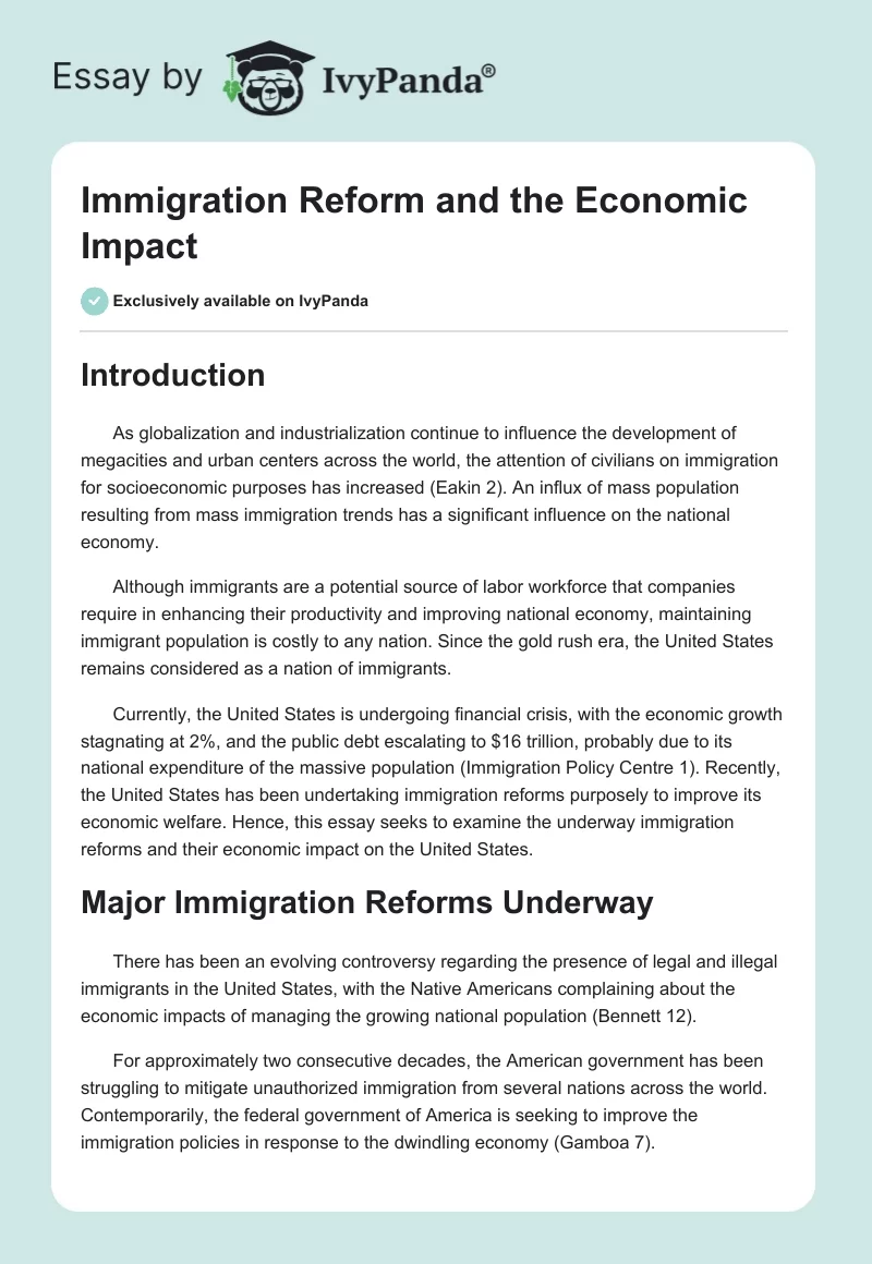 Immigration Reform and the Economic Impact. Page 1