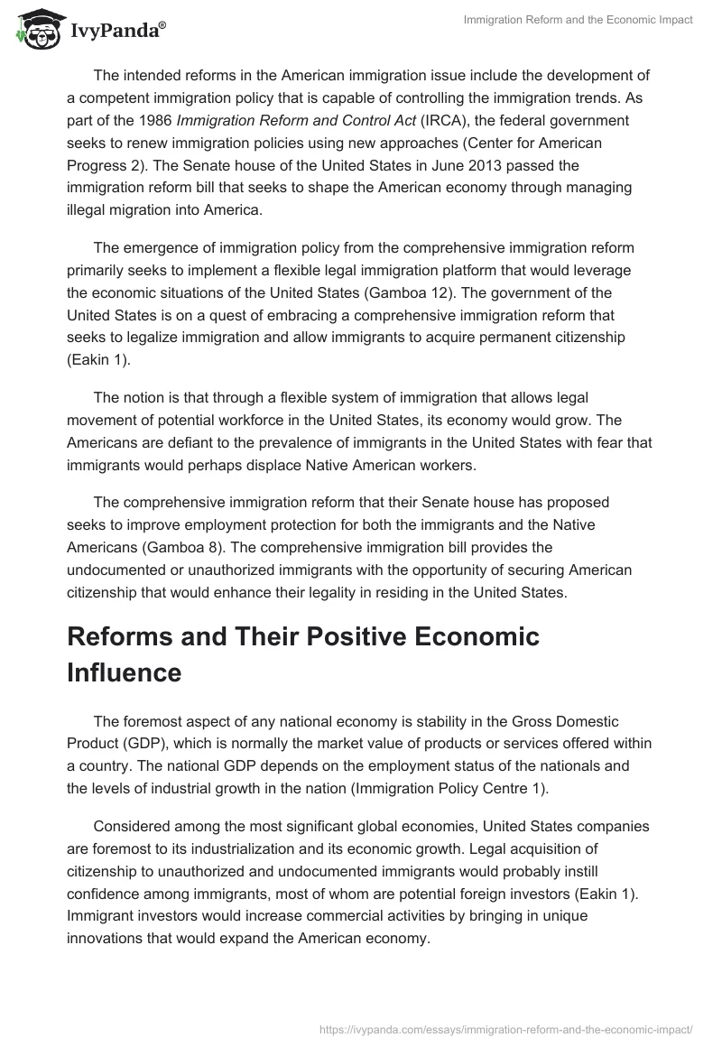 Immigration Reform and the Economic Impact. Page 2