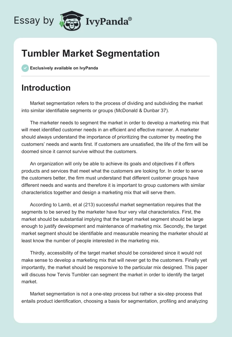 Tumbler Market Segmentation. Page 1