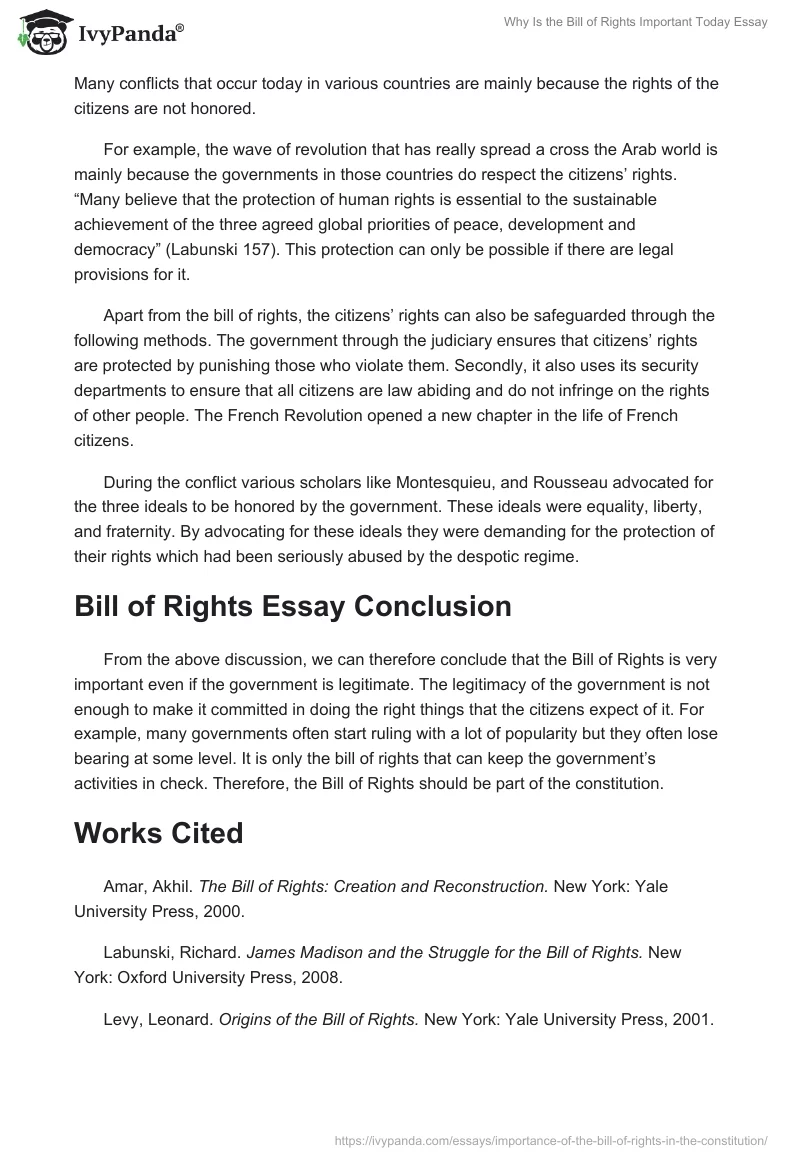 bill of rights essay brainly