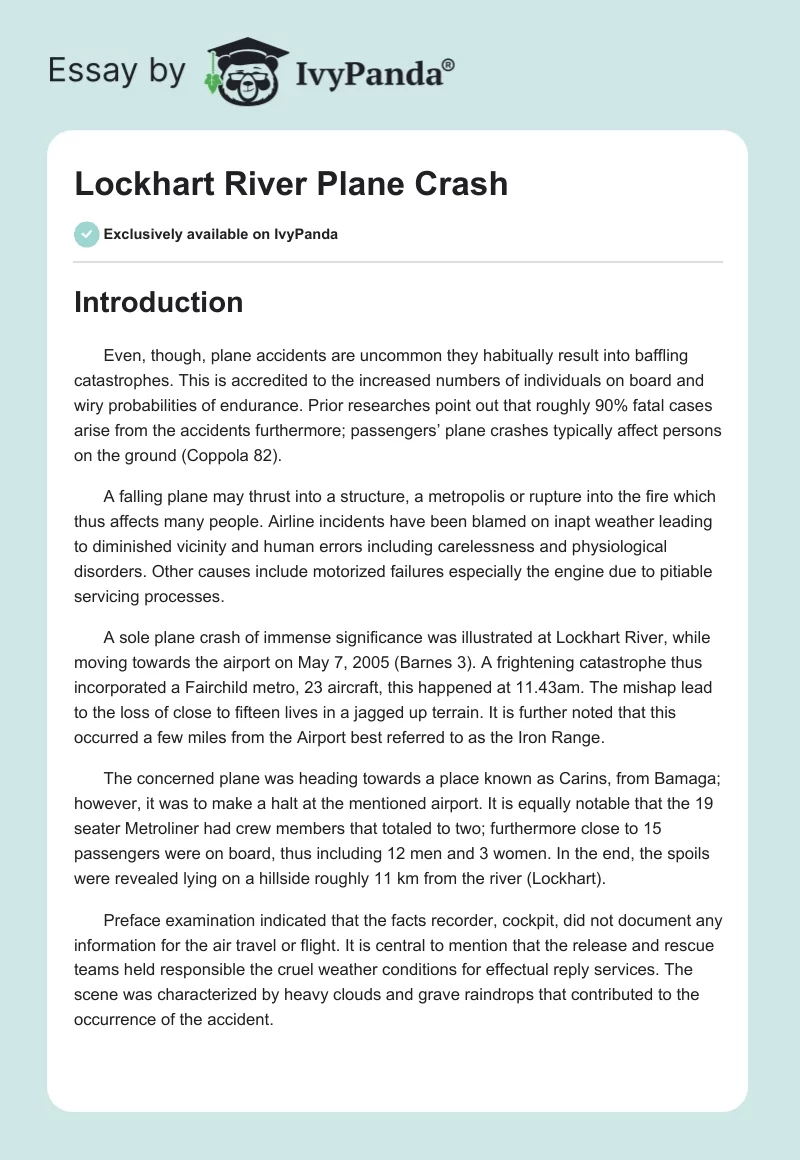 Lockhart River Plane Crash. Page 1