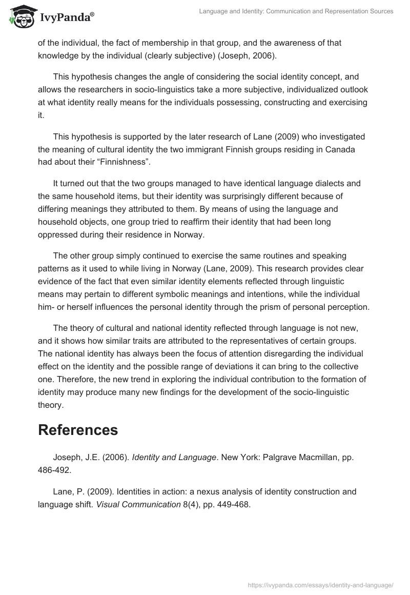 Language and Identity: Communication and Representation Sources. Page 2