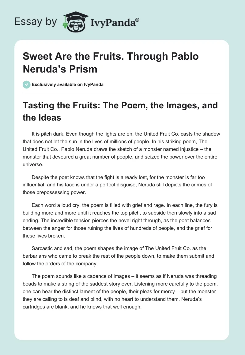 Sweet Are the Fruits. Through Pablo Neruda’s Prism. Page 1